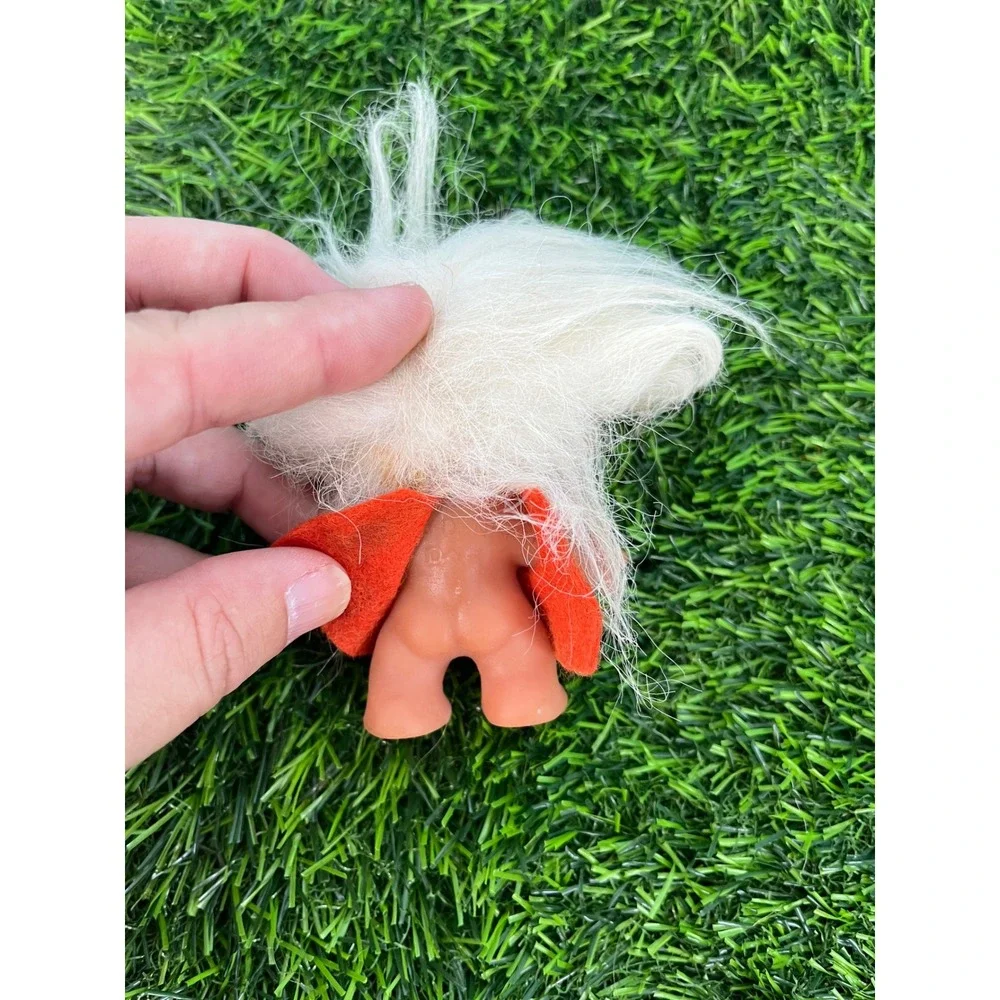 Vintage Thomas Dam Troll Doll White Hair Orange Eyes Red Outfit 3 Inch Toy